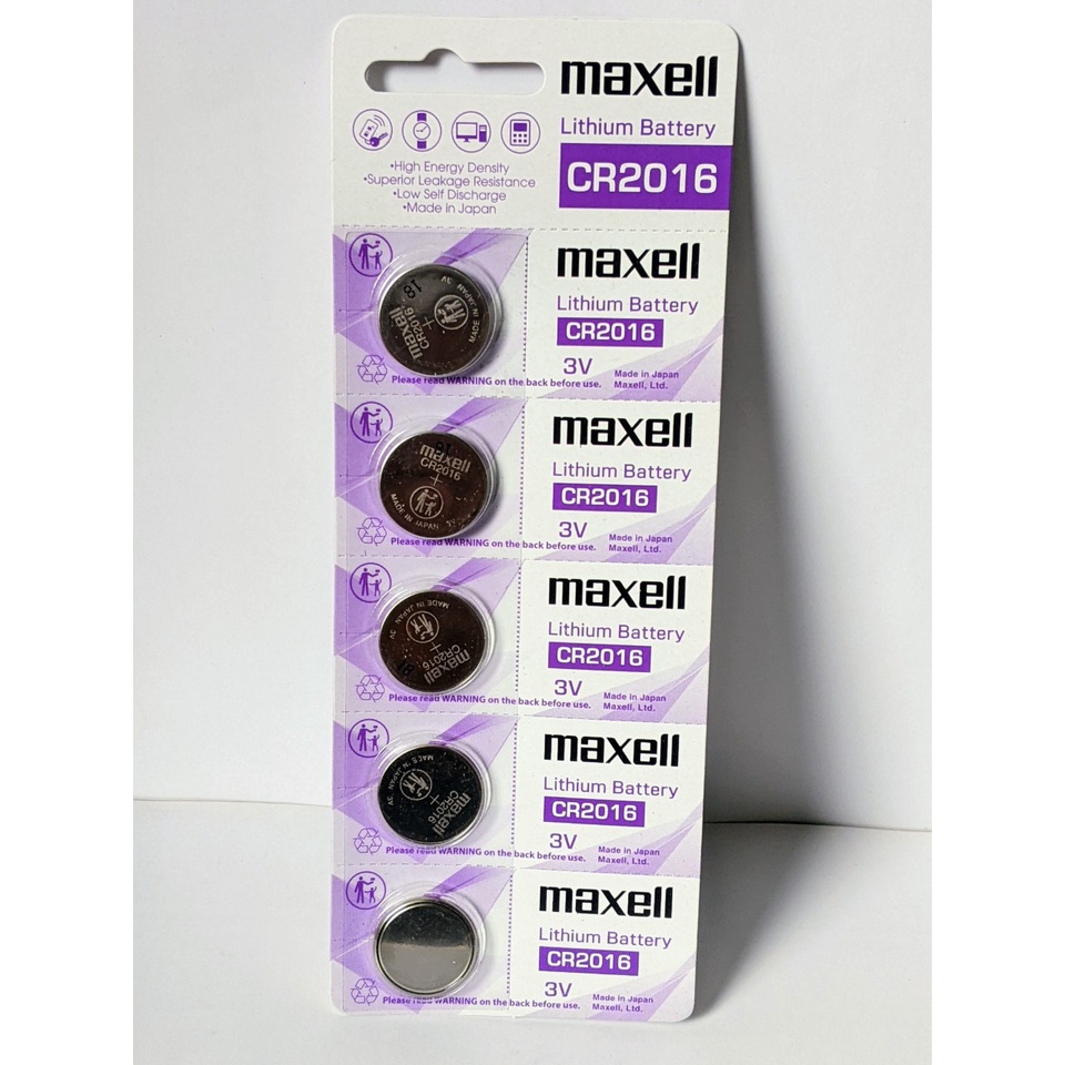 Vỉ 5 viên Pin cúc áo CR2016 Maxell Lithium 3V Made in Japan