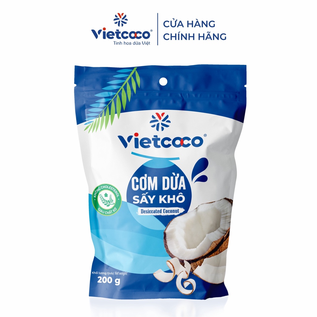 Cơm dừa nạo sấy Vietcoco túi 200gr - flake - sợi dài