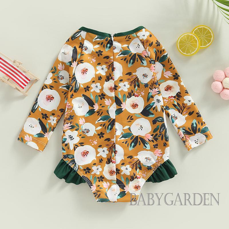 Đồ Bơi Một Mảnh Tay Dài Cổ Tròn In Hoa Dành Cho Bé Gái 9 Tháng-4 Tuổi