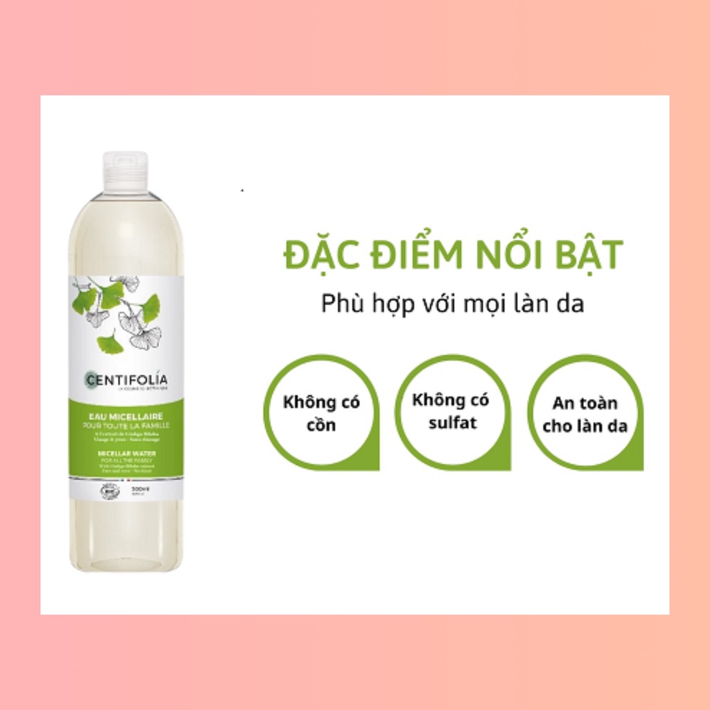 Nước Tẩy Trang Đa Năng Rau Má Hữu Cơ Centifolia Eau Micellaire 500ml - 30ml