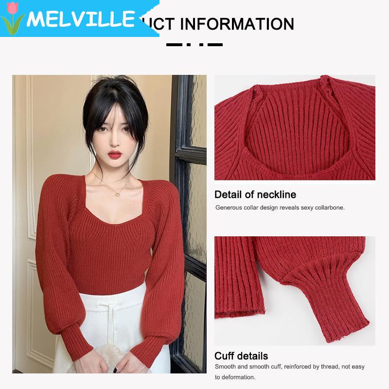 MELVILLE Áo dệt kim tay dài phong cách hàn quốc thời trang cho nữ