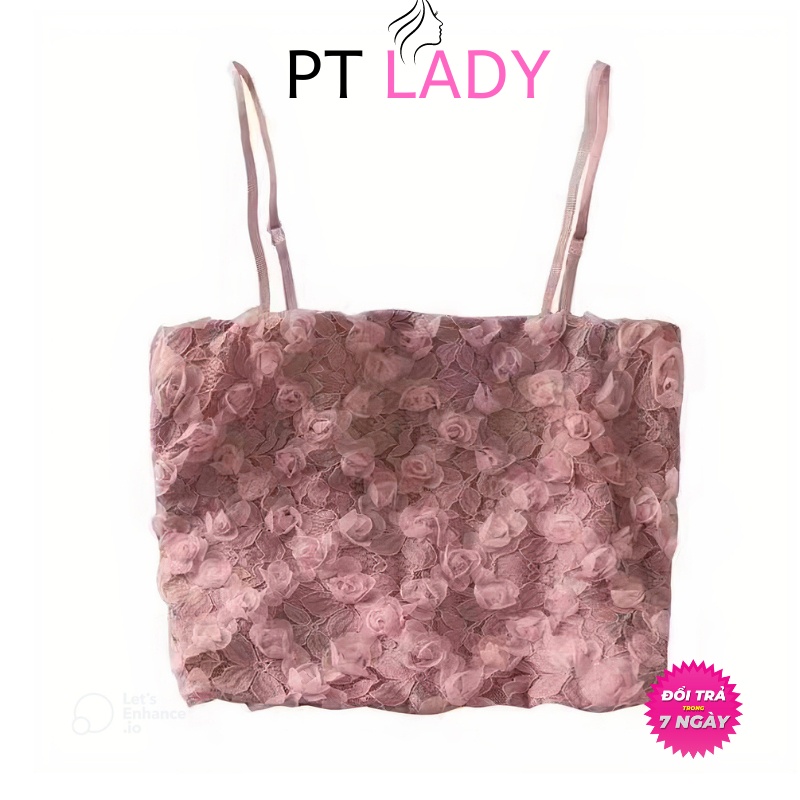 Áo bra 2 dây ren dáng croptop hình hoa hồng có đệm mút mỏng cực đẹp và đáng yêu chic BRA 222