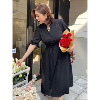 Đầm Bigsize Nữ Mập Fashion Đầm Bigsize Thiết Kế Che Khuyết Điểm Tôn Dán Đầm Đen Cổ Trụ Đủ size từ 50-95KG DA0011
