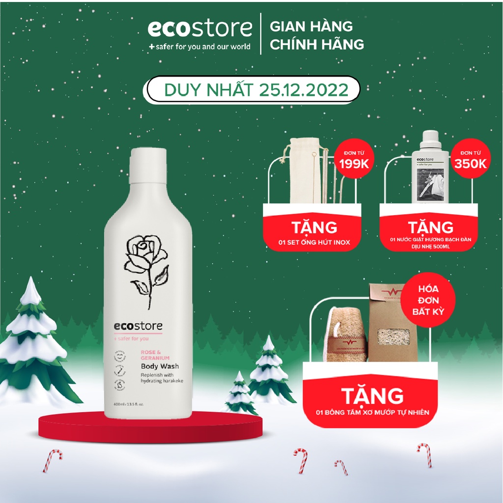 Ecostore Sữa tắm hương hoa hồng và hoa phong lữ gốc thực vật 400ml (Date T9/2023)