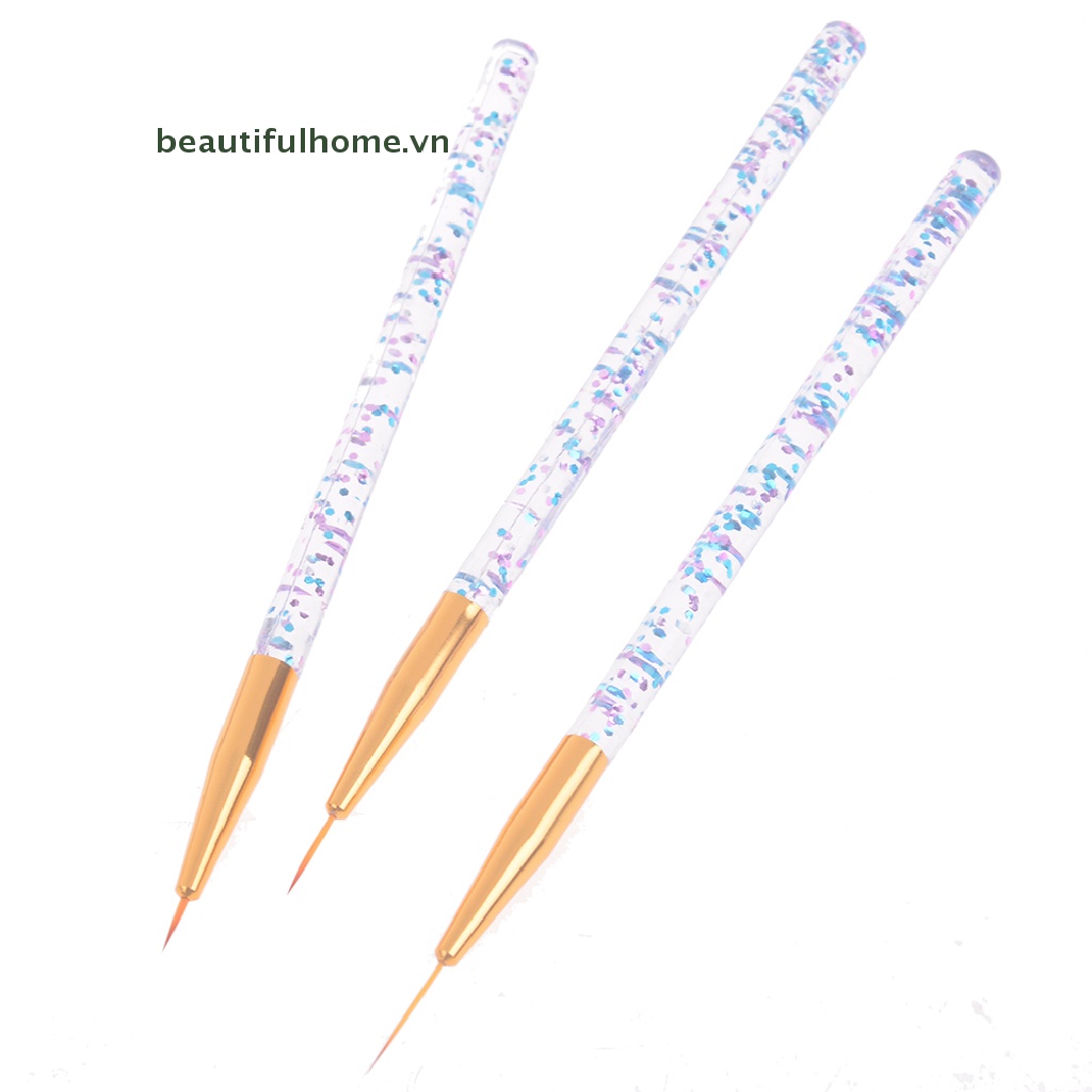 Bộ 3 Cọ Vẽ Móng Tay Nghệ Thuật Bằng Acrylic Kẻ Sọc Lưới Diy