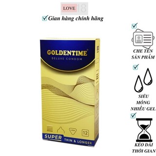 Bao Cao Su siêu mỏng Goldentime Super Thin & Longer hộp 12 chiếc