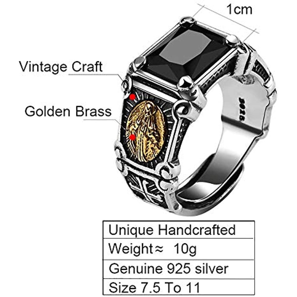 Nhẫn Hở Mạ Bạc Đính Đá onyx Phong Cách Hip hop Vintage JP5 Cho Nam