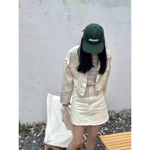 Set Jean bò nữ áo khoác tay dài phối chân váy chữ A thời trang cá tính năng động