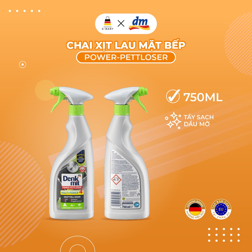 Chai xịt Denkmit Power-Fettlöser Multi-Power 4 lau mặt bếp, vỉ nướng ,dung tích 750ml -nhập khẩu Đức