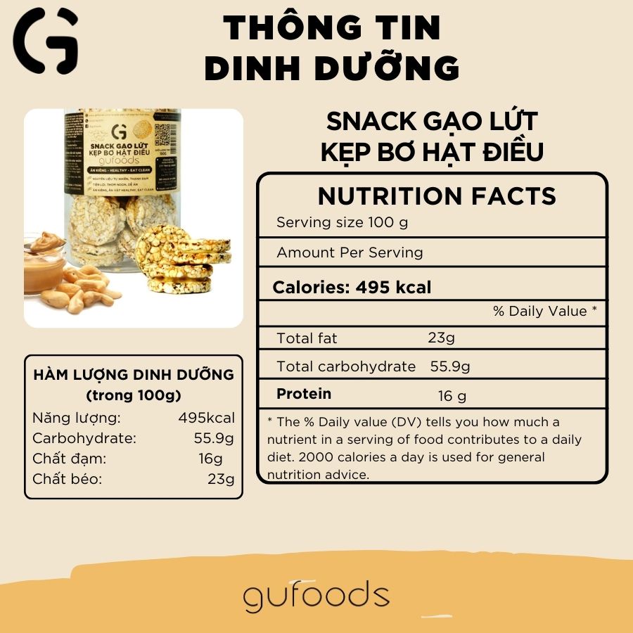 Snack gạo lứt eat clean healthy kẹp bơ hạt GUfoods (bơ điều / bơ đậu phộng) - Ăn kiêng, Ăn vặt lành mạnh