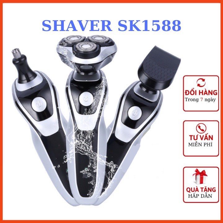 Máy cạo râu 4D cao cấp, Máy cạo râu đa năng 3in1 SHAVER SK 1588 tự mài, không gây đau rát.