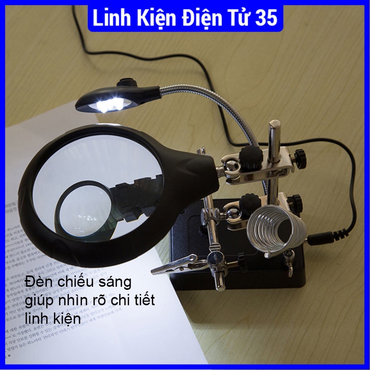 Sản phẩm kính lúp đôi từ hợp kim nhôm và thủy tinh quang học để bàn có đèn Led chiếu sáng TE-800 chất lượng cao
