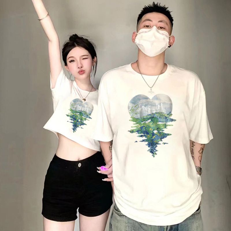 Áo thun IHKKE tay ngắn màu đen/ trắng in họa tiết tranh sơn dầu phong cách Hàn Quốc thời trang unisex