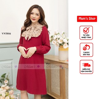 Đầm bầu 🚛freeship🚛 váy nhung tăm đỏ pha tim buộc nơ