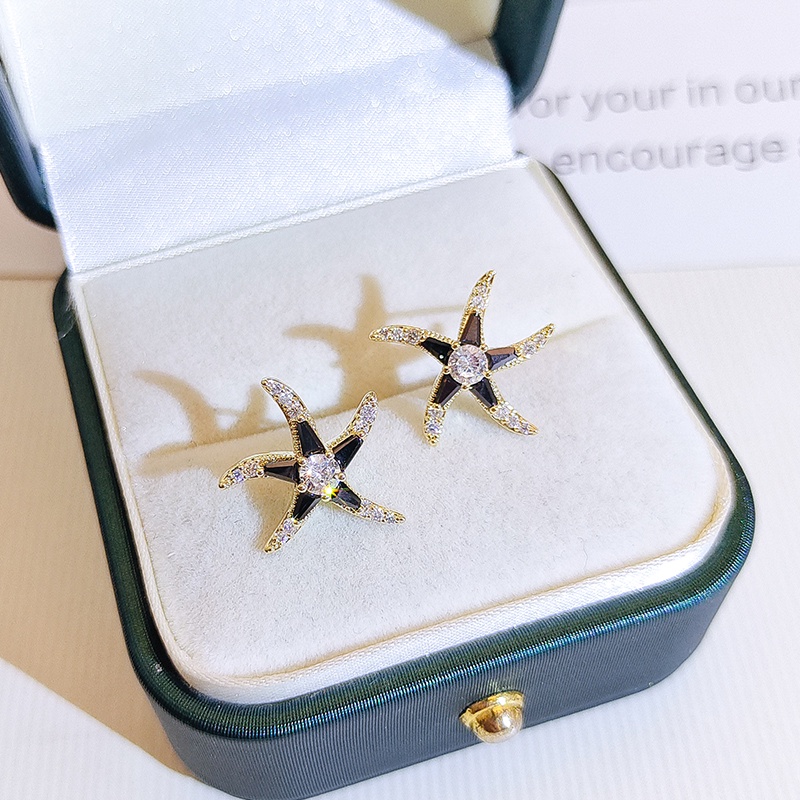 Khuyên tai JIUDUOLAN thiết kế sao biển đính đá zircon nhân tạo lấp lánh thời trang Hàn Quốc dành cho nữ