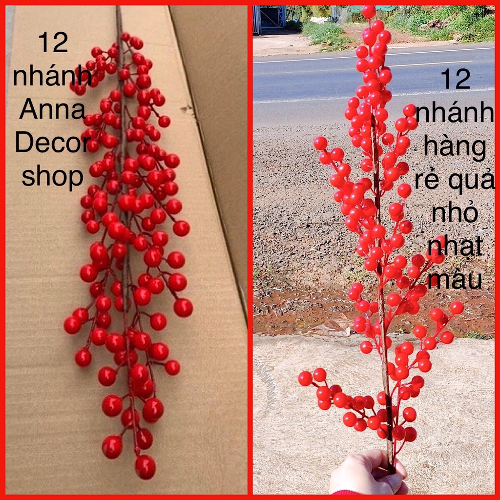 Cành đào đông đỏ 12 nhánh 6 nhánh có cành điểm Decor trang trí nhà cửa văn phòng, phòng khách, cửa hàng