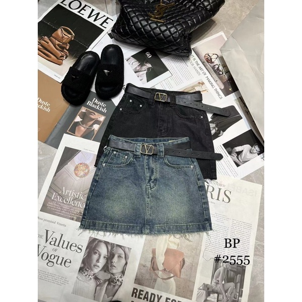 CHÂN VÁY JEANS KÈM ĐAI V DÁNG MINI HÀNG QCL1 MS26919