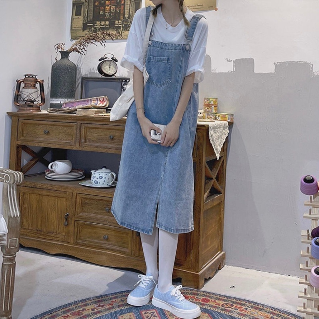 Váy Yếm Jeans Nữ Dáng Dài Phong Cách Ulzzang Hàng Quảng Châu Loại 1 Y3