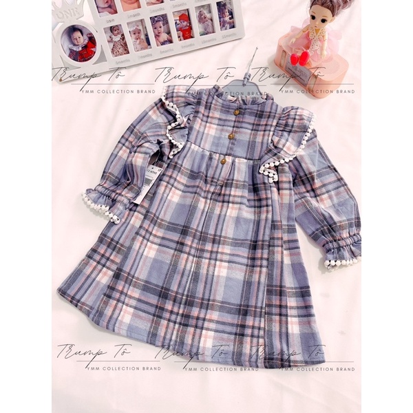 ĐẦM MATALAN BÉ GÁI MẶC TẾT KIỂU SỌC CARO 12M - 18M - 24M -3Y