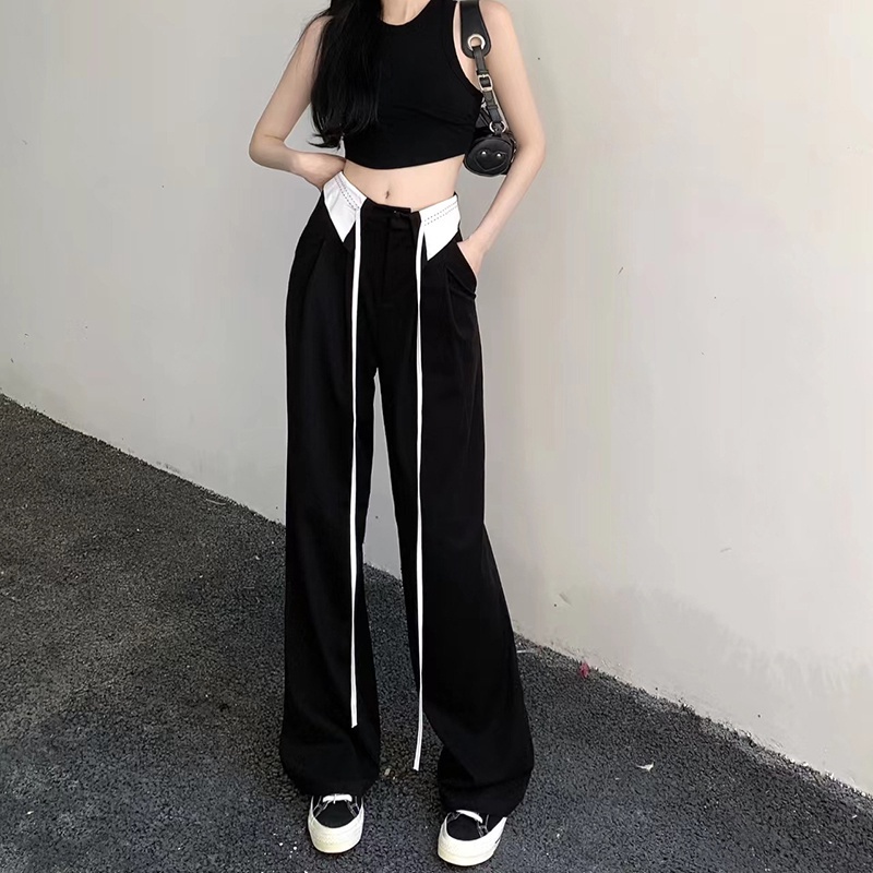 IELGY  IELGY Quần Dài Dây Rút Dáng Rộng Màu Sắc Tương Phản Thời Trang Cho Nữ