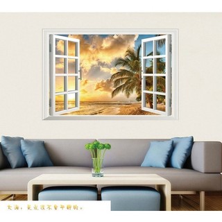 Decal dán tường tranh dán tường 3D hình cửa sổ