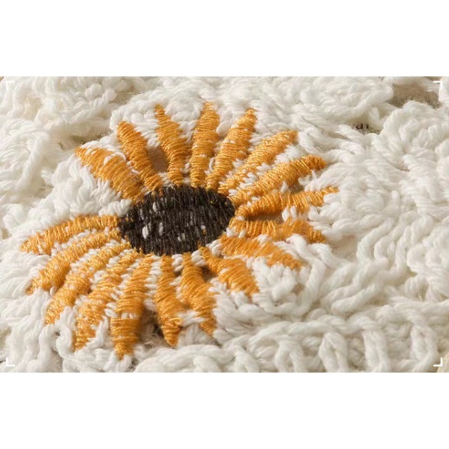 Áo Croptop Dệt Kim Không Tay Thêu Hoa Cúc Phong Cách Pháp Cổ Điển