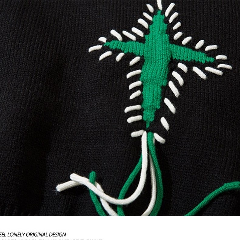 Áo sweater len unisex họa tiết thánh giá rách tua phong cách hiphop