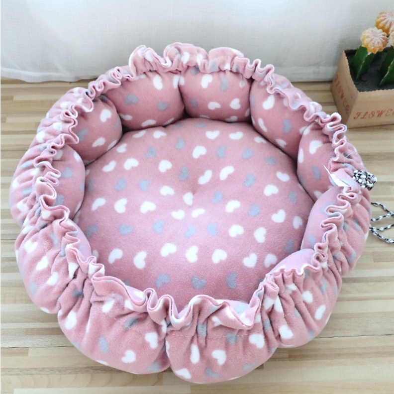 Đệm cho chó mèo, ổ nằm chó mèo mùa đông, hình tròn có dây rút