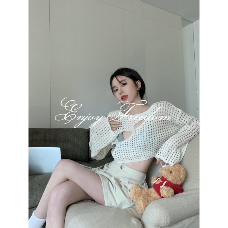 Enjoy Freedom Áo Croptop Tay Dài Quyến Rũ Thời Trang Hè Cho Nữ
