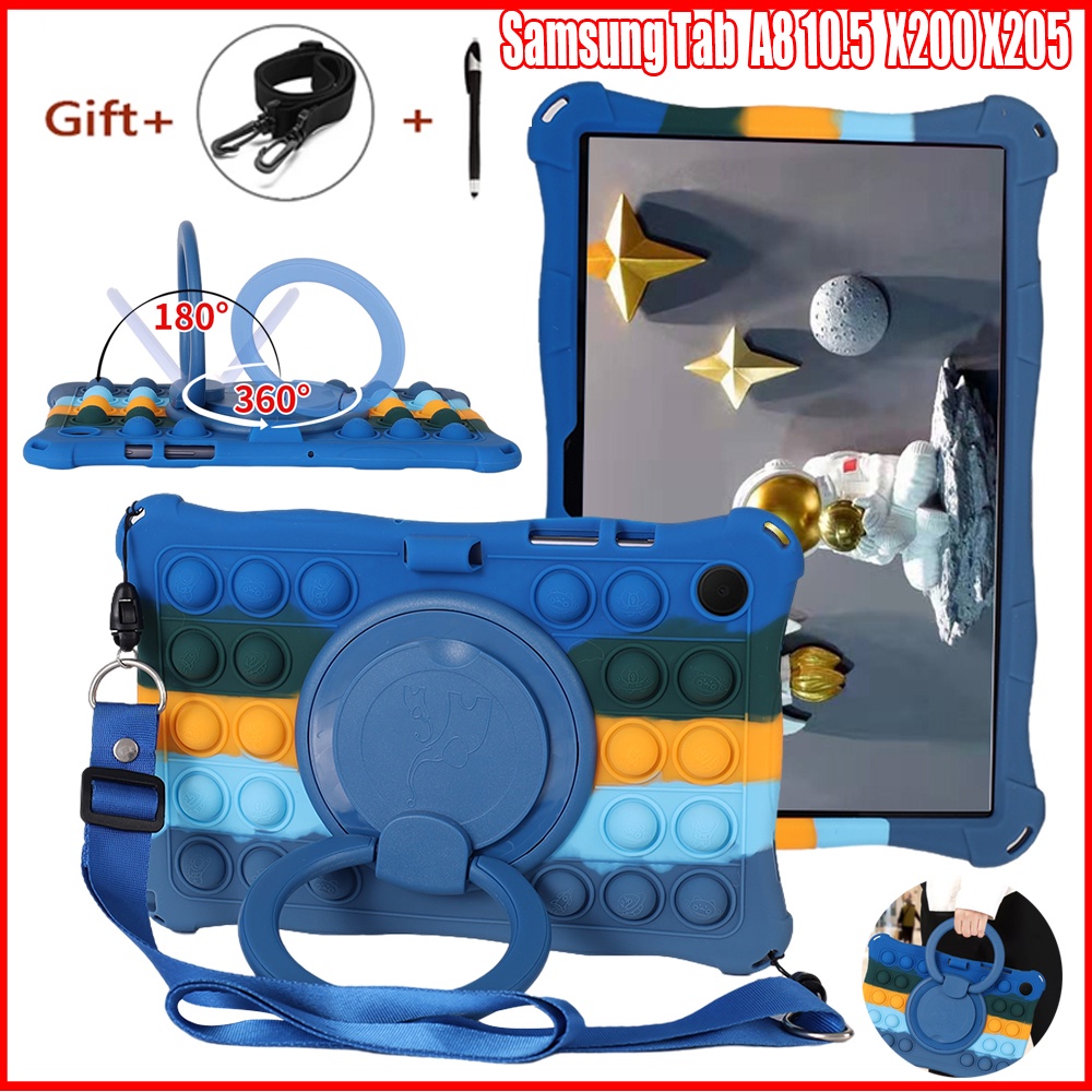 Bao Da Máy Tính Bảng Bảo Vệ 360 Độ Cho Samsung Galaxy Tab A8 10.5 2022 SM-X200 X205° Ốp Máy Tính Bảng Silicon Có Dây Đeo Tay Và Bút Xoay Cho Samsung Tab A 8.0 2019 A7 Lite 8.7 T220 T225