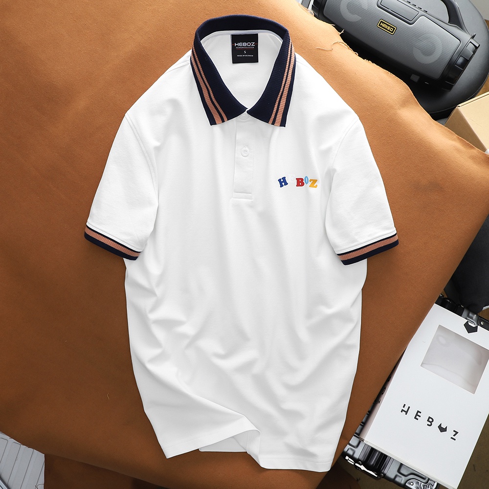 Áo thun nam có cổ, áo polo logo print Heboz 3M chất vải cotton cá sấu 4 chiều cao cấp - 00001309