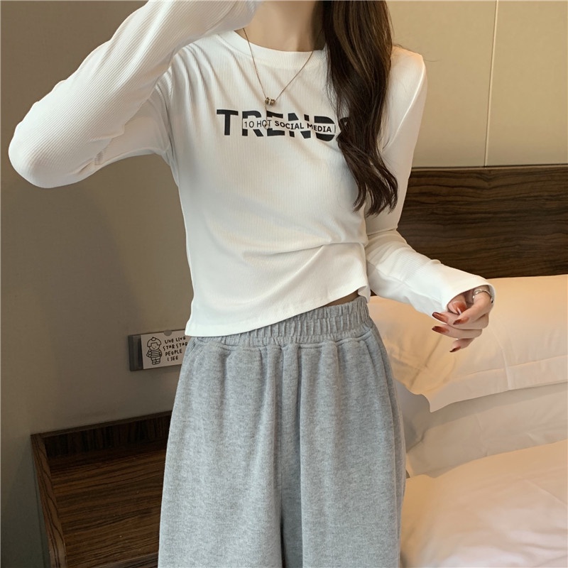 Áo Thun Nữ Dài Tay In Chữ Thời Trang Hàn Quốc