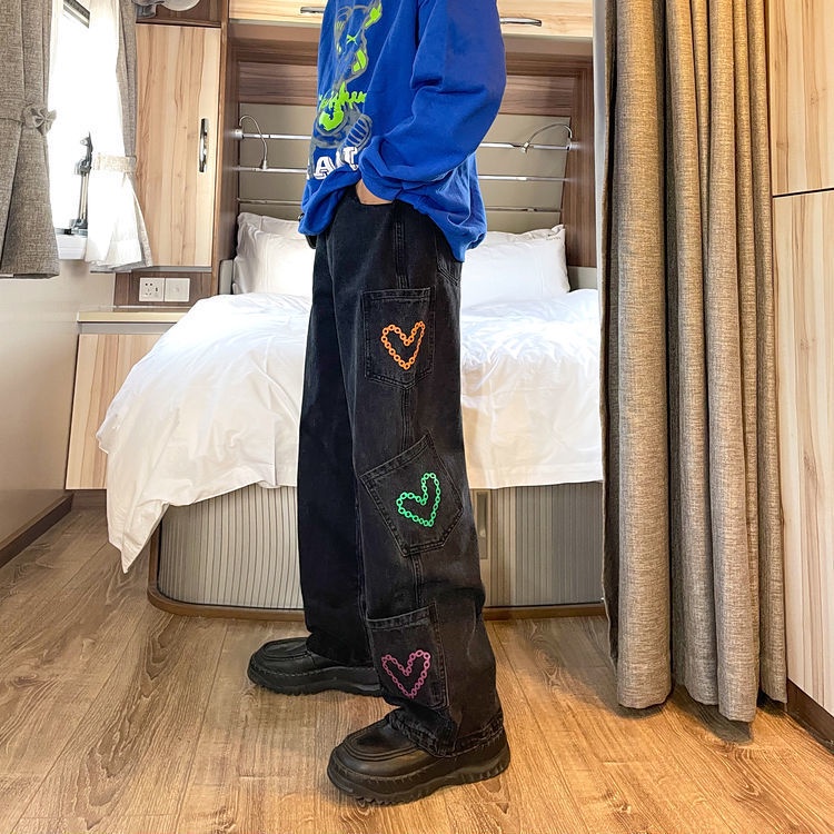 Quần jean COZOKC lưng cao in họa tiết cá tính hợp thời trang