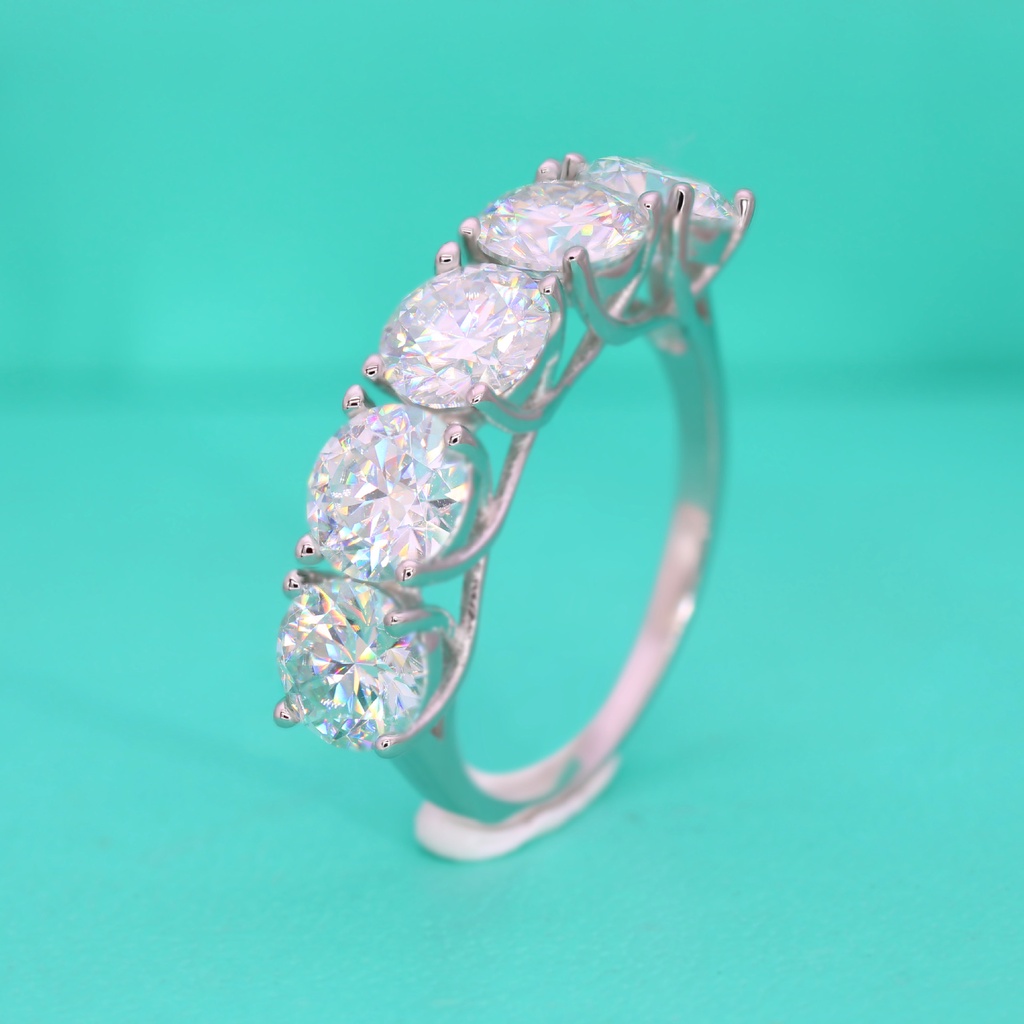 Kim Cương Nhân Tạo Moissanite (5mm *5) nhẫn nữ S925 bạc 5 * 0,5 carat D màu Mosan đá có thể vượt qua bút khoan với giấy chứng nhận xác định đóng cửa hàng nhẫn khoan