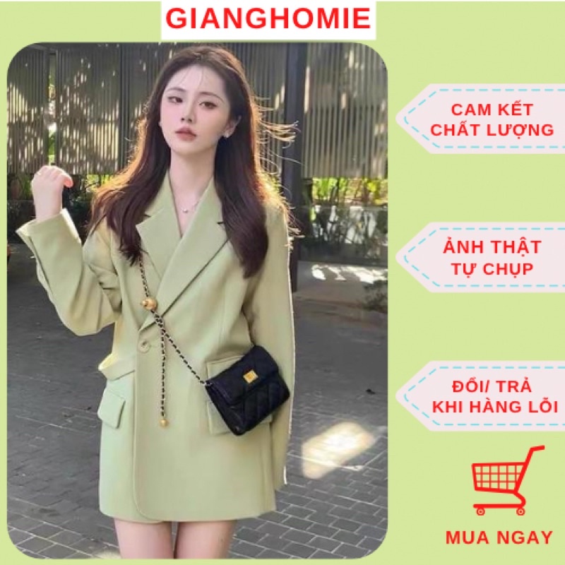 Áo Blazer Nữ Dài Tay 2 Lớp Mẫu Mới Phong Cách Hàn Quốc Áo Vest Nữ Khoác Ngoài GiangHomie 2 màu đen, xanh bơ