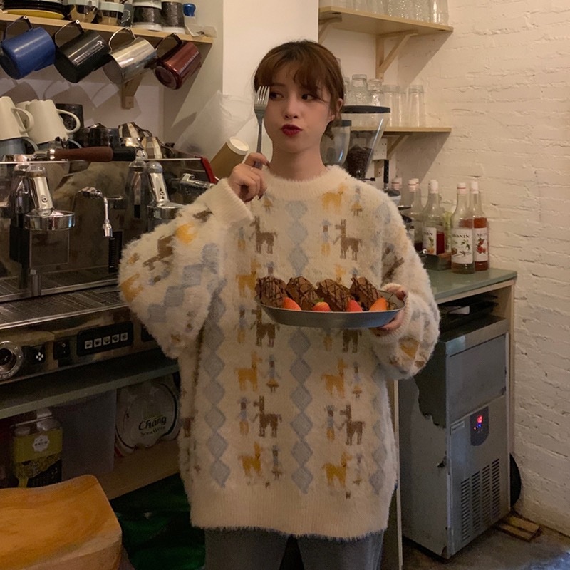 Áo sweater Dệt Kim Cổ Lọ Dáng Rộng Dày Dặn Ấm Áp Cho Nữ