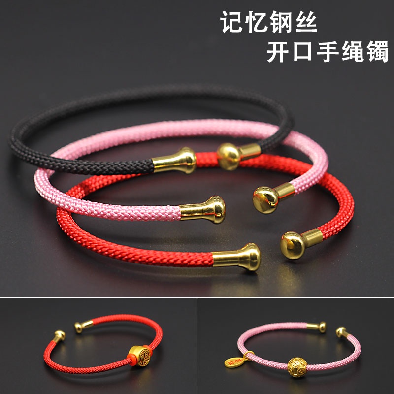 Vòng Đeo Tay Dây Thép Cứng Hở Hình Chữ C Màu Đỏ Đính Hạt Vàng Kim Phong Cách Nữ Tính