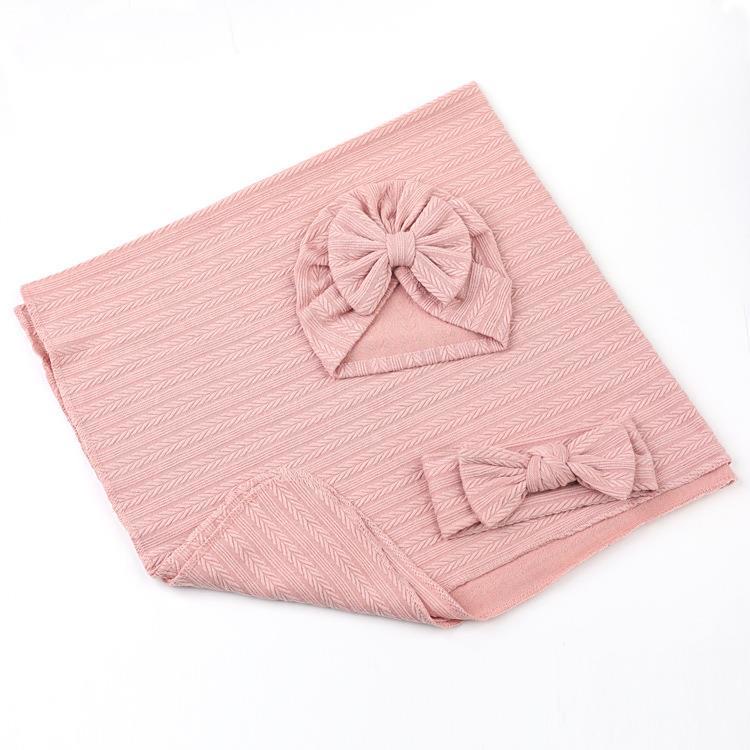 Babyfair. 3 bộ  Khăn quấn em bé kèm băng đô họa tiết dễ thương, Dây buộc tóc + mũ + khăn quấn cho bé sơ sinh