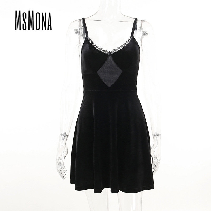 MsMona Đầm Mini Không Tay Cổ Chữ V Màu Trơn Thời Trang 2022 Cho Nữ