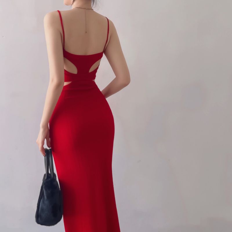 {SẴN HỎA TỐC} ANGEL DRESS / ĐẦM DÁNG DÀI BODY 2 DÂY ĐƠN GIẢN PHÍA TRƯỚC CUT OUT CÁCH ĐIỆU LƯNG