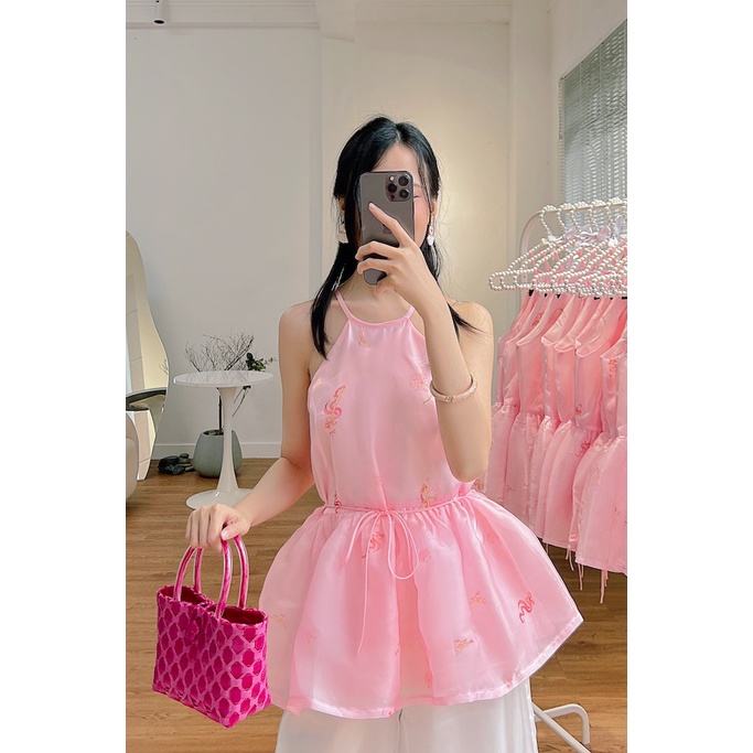 Sumire Store Áo yếm xòe organza Nhạc Hoa - Hồng