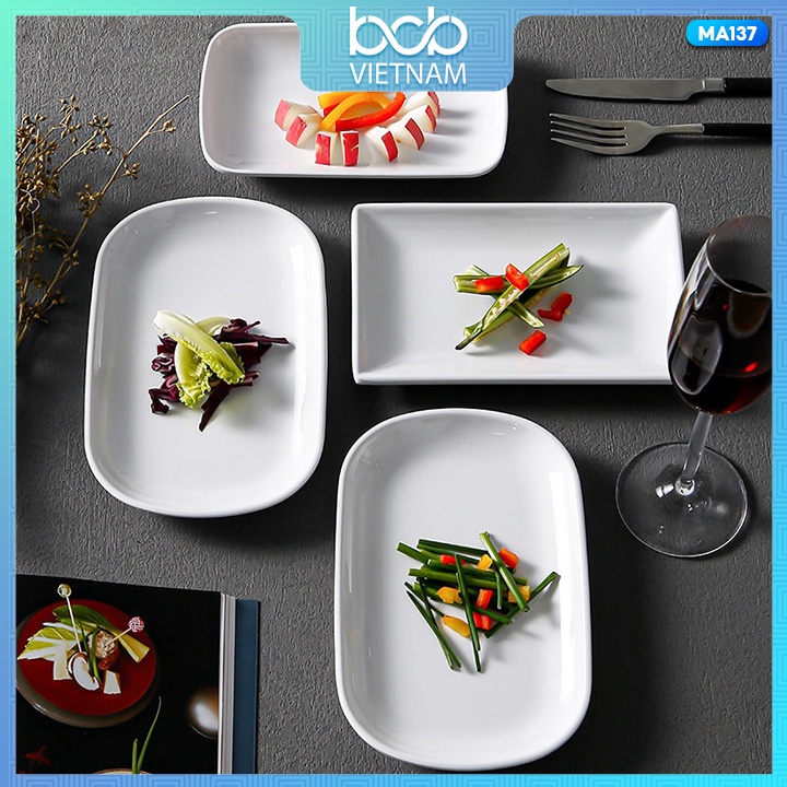 Dĩa Nhựa Melamine Màu Trắng Hình Chữ Nhật Đựng Trái Cây Hoặc Thực Phẩm MA137 MA137