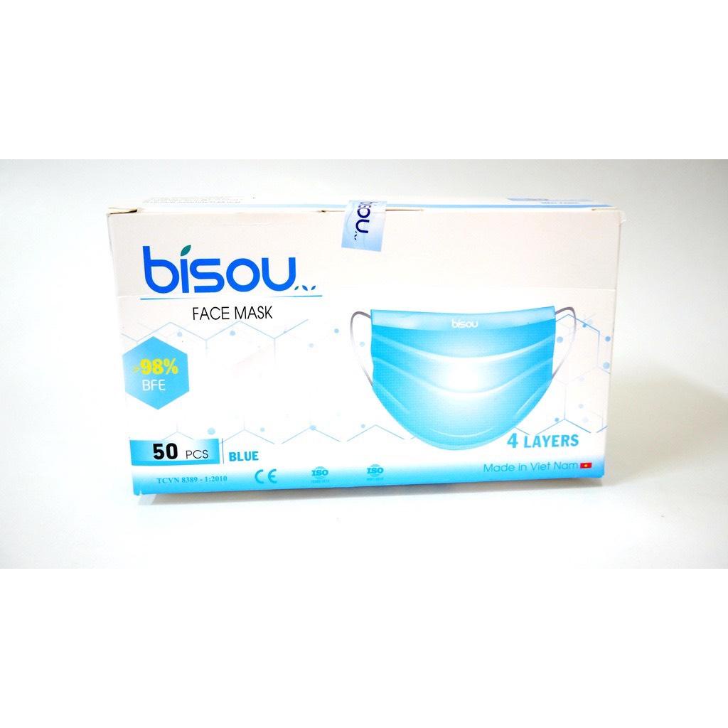 Khẩu trang y tế Bisou xanh Trắng hộp 50 cái kháng khuẩn