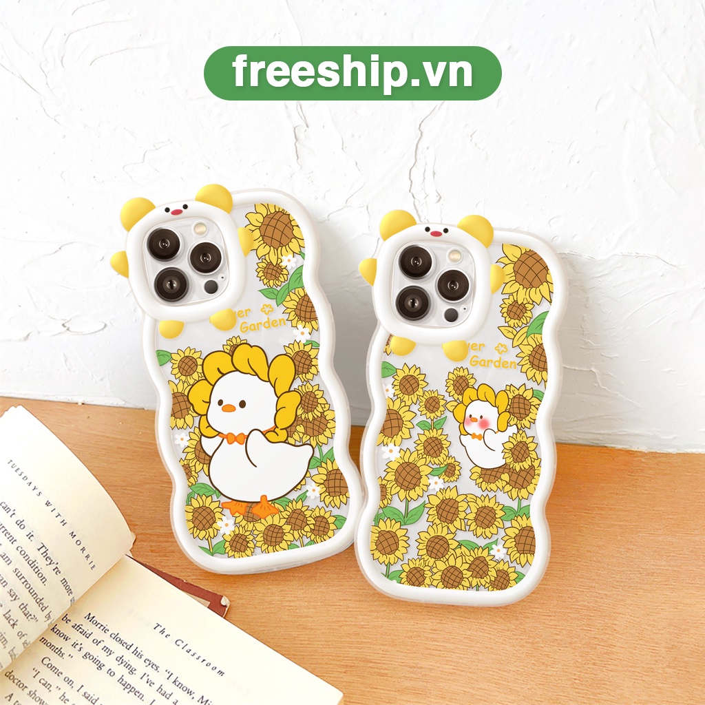 Ốp điện thoại iphone viền gấu lượn sóng Vịt mặt trời 6/6plus/6s/6splus/7/7plus8/8plusx/xr/xs11/12/13/pro/max/plus/promax
