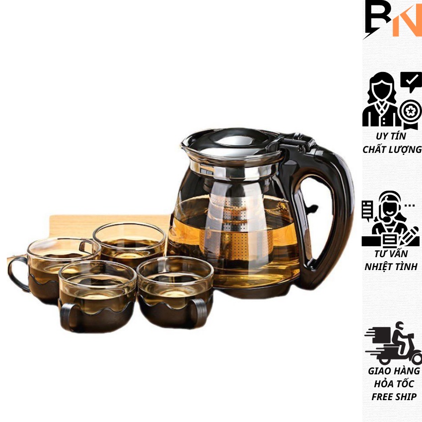 Bình Lọc Trà Thủy Tinh Sang Trọng Lõi Lọc Trà Inox Pha Trà, Cafe Tiện Lợi (kèm 3 cốc)