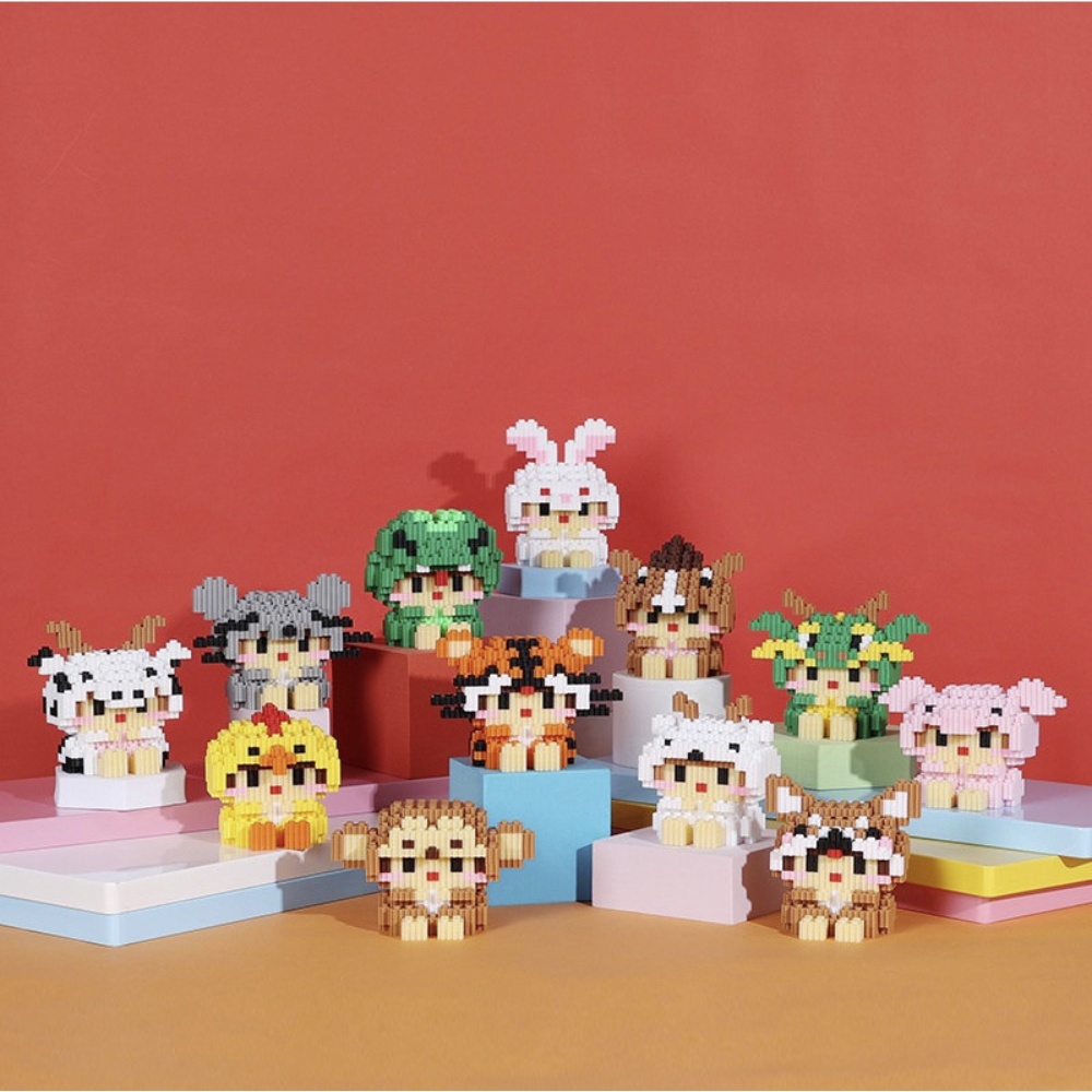 Mô Hình Lắp Ráp Mini 3D - Đồ Chơi Lego 12 Con Giáp, Nhân Vật Hoạt Hình Và Phương Tiện Giao Thông Dễ Thương Cho Bé