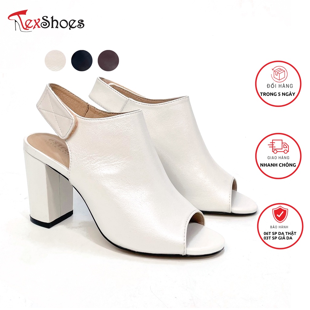 Sandal công sở nữ quai dán gót trụ da thật cao cấp VNXK TEX SHOES