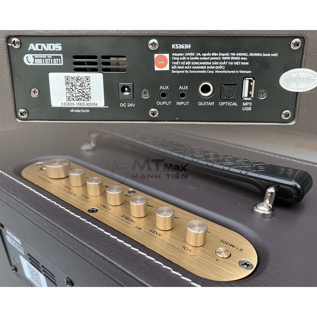 Loa karaoke bluetooth ACNOS KS363H di động xách tay, có chất lượng âm thanh vượt trội công suất 100w kèm 2 mic