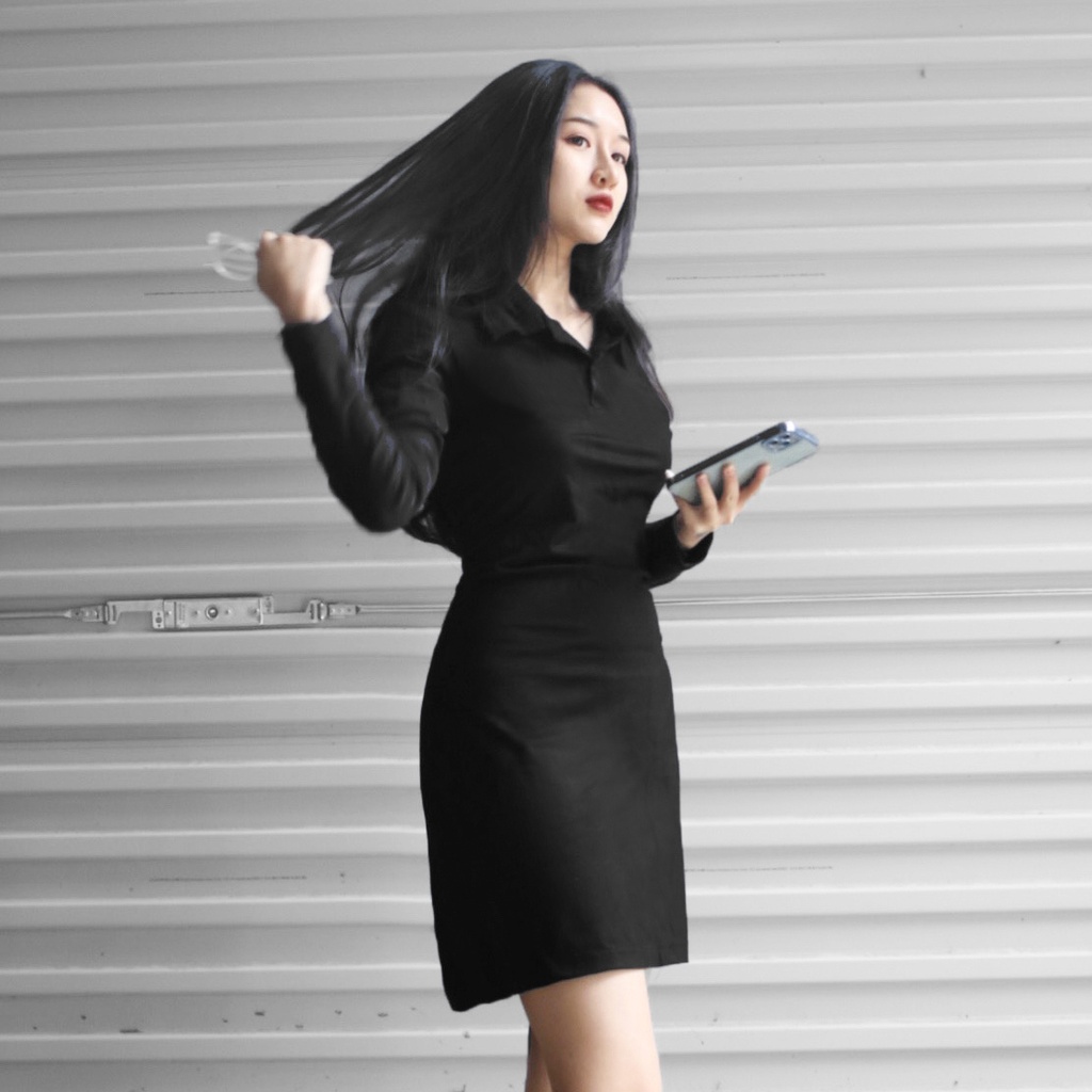 Đầm Váy Polo Dài Tay Chất Liệu Cotton Dày Dặn