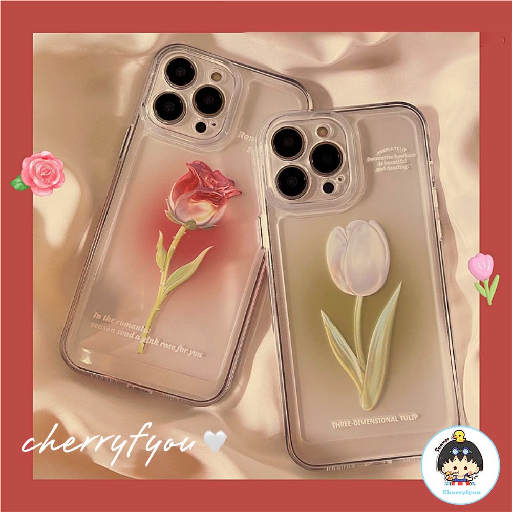 Ốp Điện Thoại TPU Mềm Trong Suốt Chống Va Đập Họa Tiết Hoa Tulip Cho IPhone 14 13 12 11 Pro Max